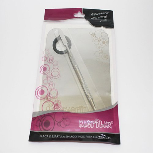 Placa e Espátula para Maquiagem em Aço Inox Com dedal - AC-03 - Macrilan