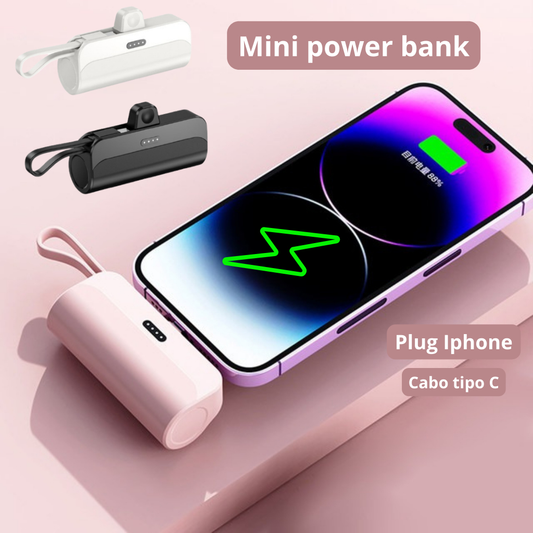 Carregador Portátil para iPhone e Tipo-C - Mini Power Bank 5000mAh