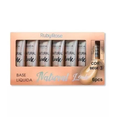 Kit c/6 Base Líquida Natural Look Bege 3 - Ruby Rose HB8051 - Minha loja