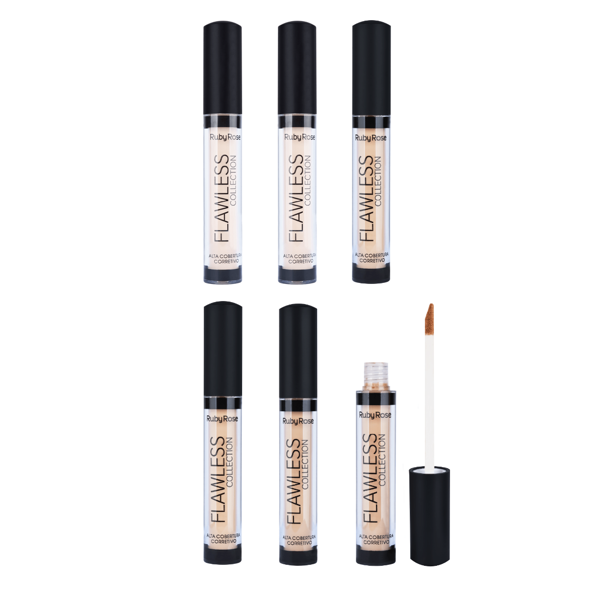 Kit c/6 Un - Corretivo Líquido Flawless Collection Bege - Ruby Rose - HB8080 - Minha loja