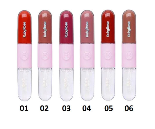 Kit c/ 6 Und. - Gloss + Batom Líquido Duo G1 - HBF569 - Ruby Rose - Minha loja