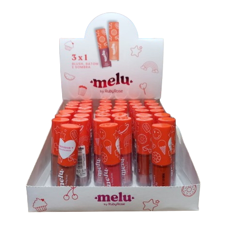 kit c/3 Un - Blush,Batom e Sombra 3 em 1 Melu - RR1100-G01 - Ruby Rose - Minha loja